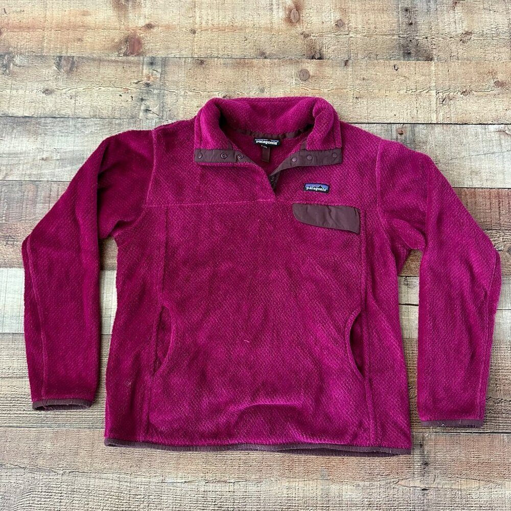 Patagonia womens 1/4 button down fleece maroon jacket